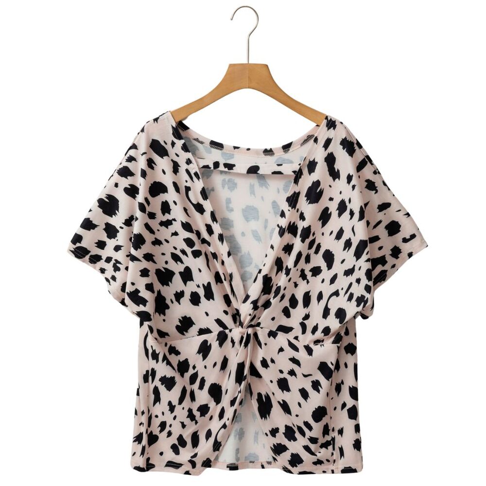 Womens Top S-2X Boutique Keyhole Back Twist Knot Tee Leopard Print Boho Blouse - Picture 10 of 16